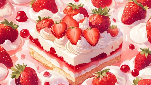 Strawberry Shortcake with Whipped Cream and Fresh Berries Illustration