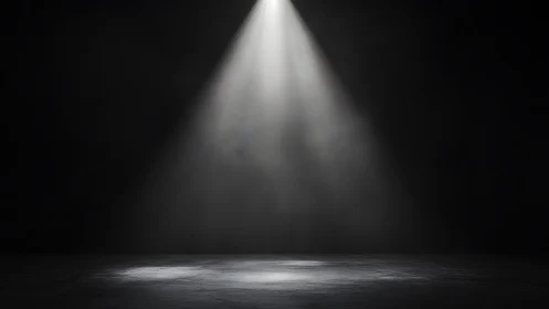 Solitary stage spotlight carving a halo from darkness.