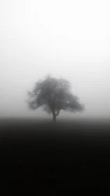 Solitary dream-tree anchored in an ocean of morning fog.