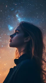 Stargazing portrait merges profile silhouette with cosmos.