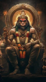 Regal monkey deity resting on a glowing golden throne.