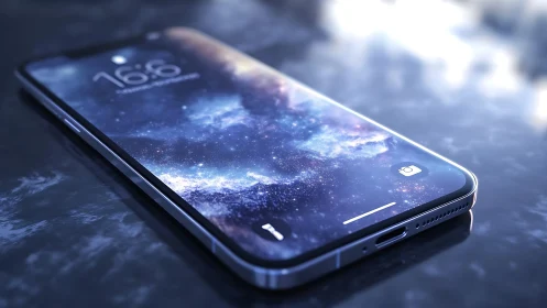 Starlit smartphone screen turning a desk into deep cosmos.