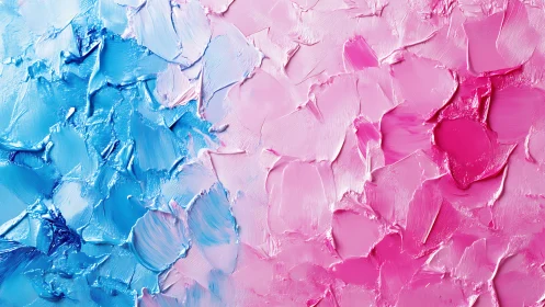 Textured blue and pink oil strokes merge in expressive harmony.
