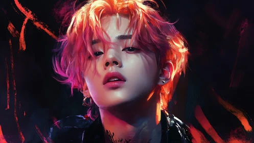 Digital painting portrait with neon chromatic brushwork focus.