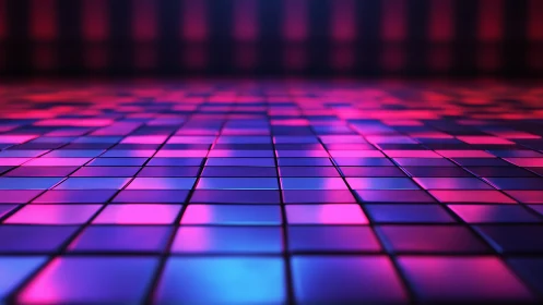 Neon-tiled dance floor glowing in playful retro light.