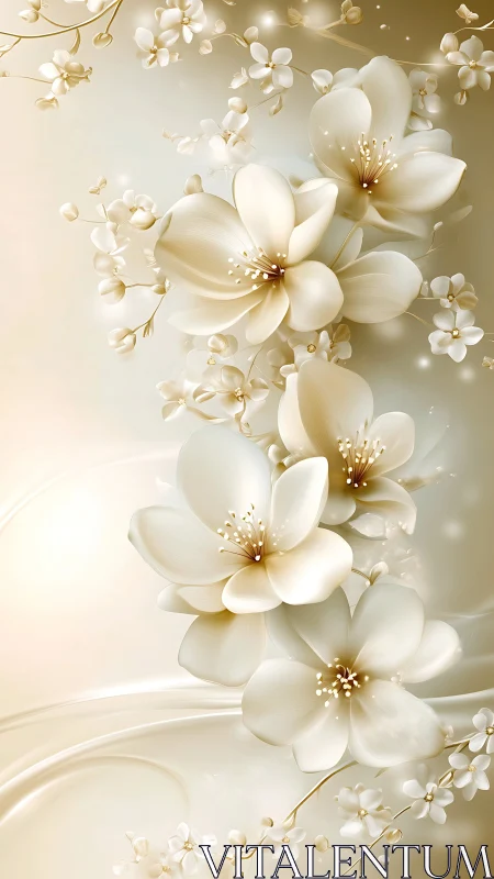 Cascading White Flowers with Gold Accents.