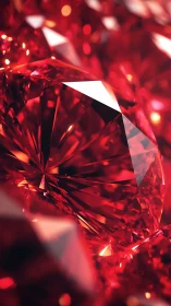 Crimson gemstone facets catch light in sharp crystal focus.