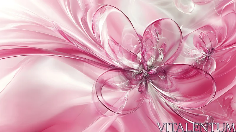 Pink glasslike abstract floral shapes on soft gradient.