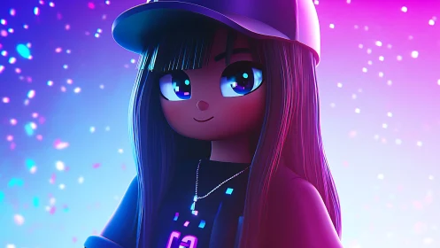 3D neon avatar portrait with bokeh gradients and soft rim light.