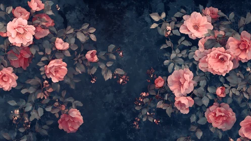 Layered Peony Garden Against Atmospheric Deep Navy.