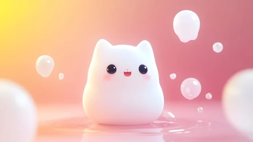 Cute minimalist cat character in soft pastel 3D cartoon style.
