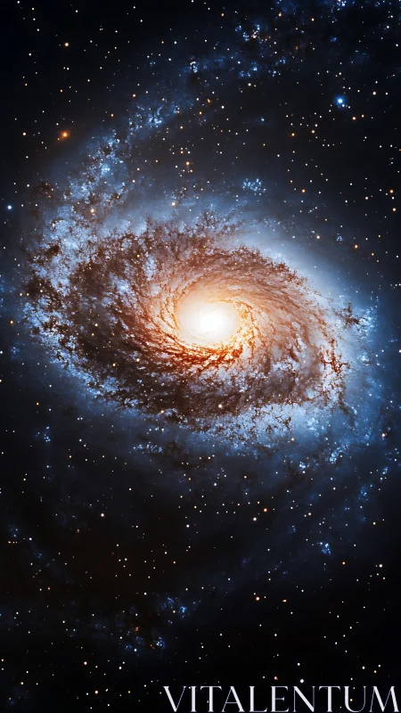 Spiraling galaxy glows warmly at the heart of deep space