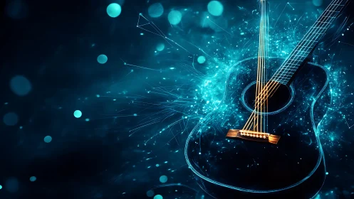 Starlit Neon Guitar Casting Sparks Across Electric Night.
