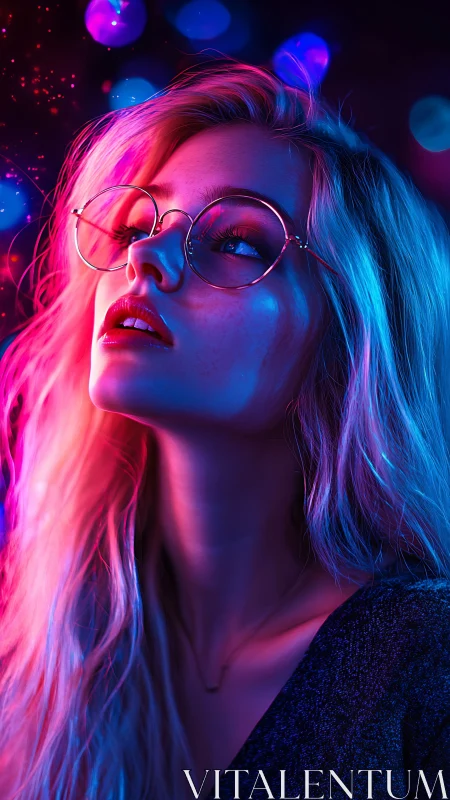 Neon-lit portrait captures reflective gaze under cyber glow.