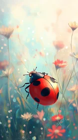 Ladybird drifts through a pastel meadow of glowing dreams