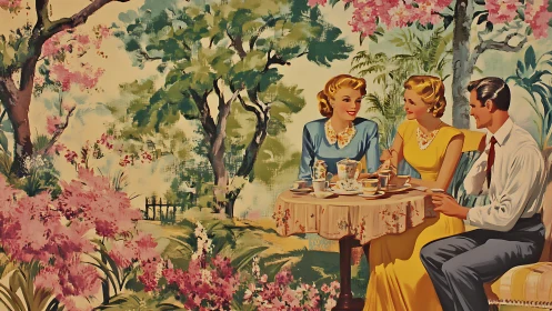 Charming garden tea gathering brings vintage warmth to life