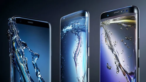 Curved smartphones display dynamic water splash animations