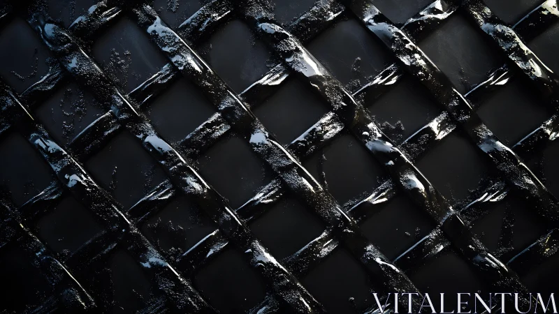 Glossy Black Abstract Lattice Pattern with Reflective Texture.