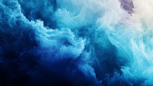 Dreamy blue clouds swirling in a calm ocean of light.