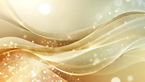 Golden translucent light waves with bokeh particle field