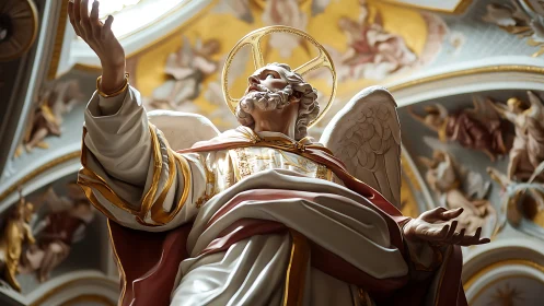 Baroque angelic statue rendered in luminous photoreal detail