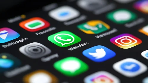 Smartphone interface with high-saturation social media icons.