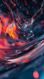 Liquid arc captures neon reflections in dynamic closeup motion