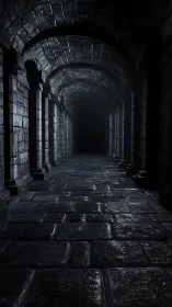 Ancient stone corridor disappears into a brooding darkness