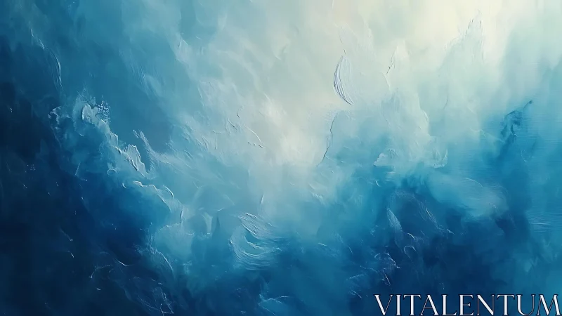 Abstract Blue Ocean Waves Painting in Dreamy Impressionist Style.