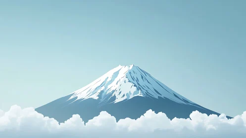 Gentle snowcapped peak rising quietly above soft clouds.