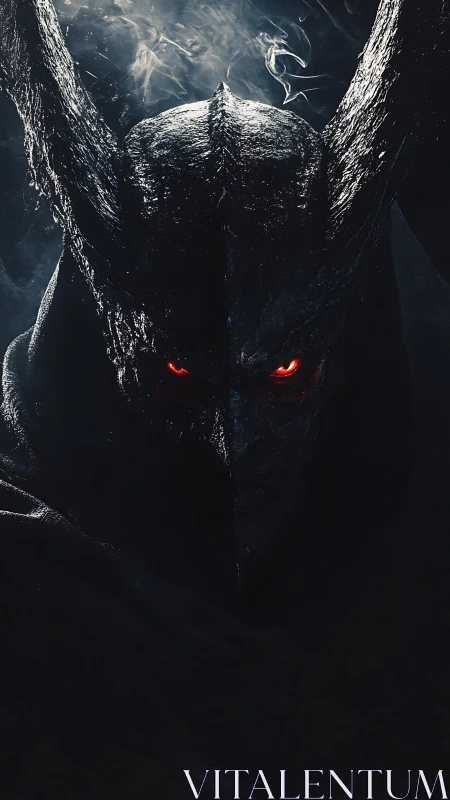 Shadowed horned guardian with embers burning in the dark.