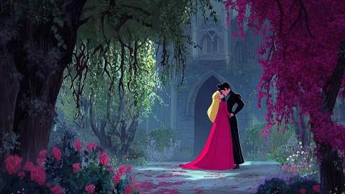 Couple in Gothic Garden Setting.