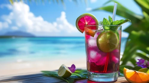 Tropical Cocktail with Fresh Citrus and Mint Garnish.