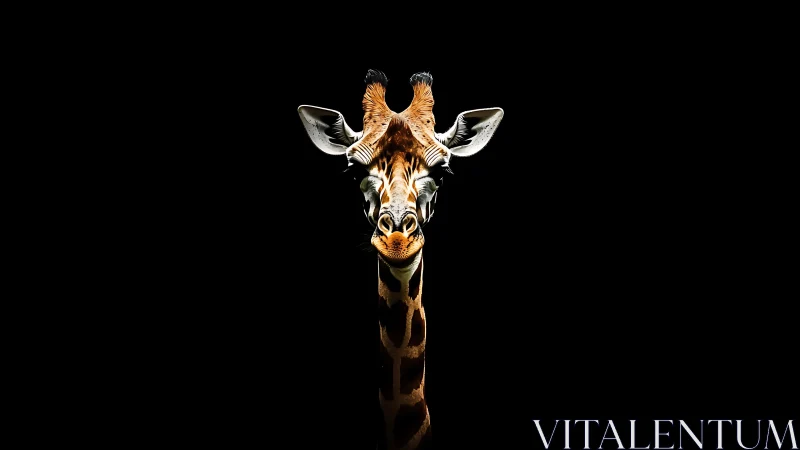High-contrast frontal giraffe portrait with isolated black background
