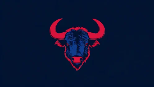 Stylized red and blue bull head centered on dark navy field