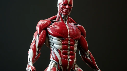 Hyperreal anatomical musculature model in studio lighting.