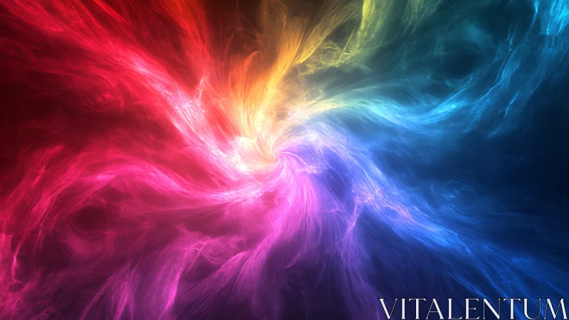 Radiant multicolor energy vortex swirls across dark space
