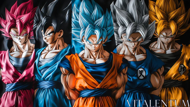 Powerful warrior forms lined up in blazing color and light.