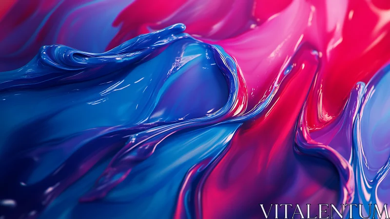 Macroscopic 3D fluid waves in magenta cyan high-gloss gradient