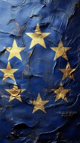 Textured golden stars on deep blue abstract flag surface.