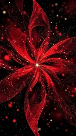 Radiant red cosmic flower spirals gently through stardust