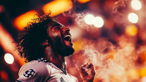 Roaring joy under stadium lights, where victory glows hot.