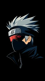 Masked silver-haired ninja portrait with Sharingan visor