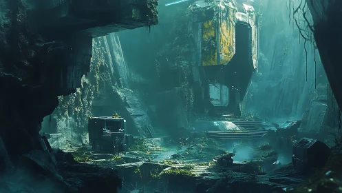 Forgotten jungle starport breathes under turquoise foglight