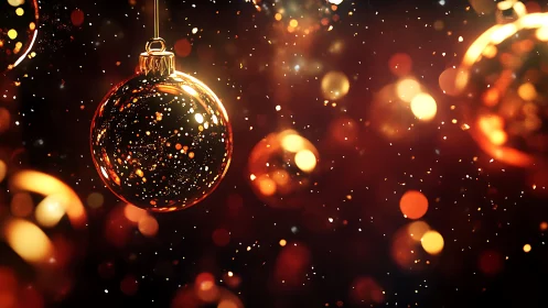 Hanging glass ornament reflects out-of-focus light particles