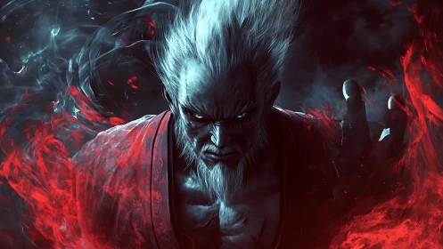 Elder warlock ignites crimson storms with a single glare