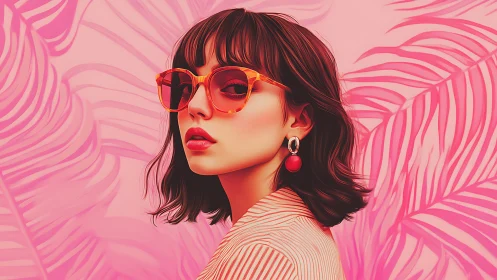 Neon-tinted portrait integrates fashion styling with tropical motifs