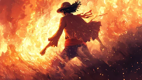 Inferno Sprint: Dynamic Figure Through Intense Fiery Blaze.