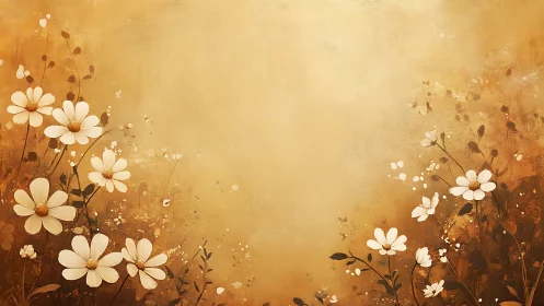 Golden Cosmos Daisies. Warm Floral Digital Art.