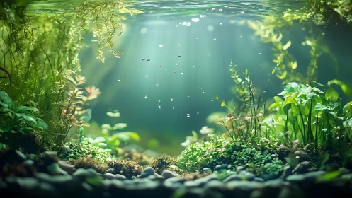 Aquascape forest glows under dappled freshwater light.